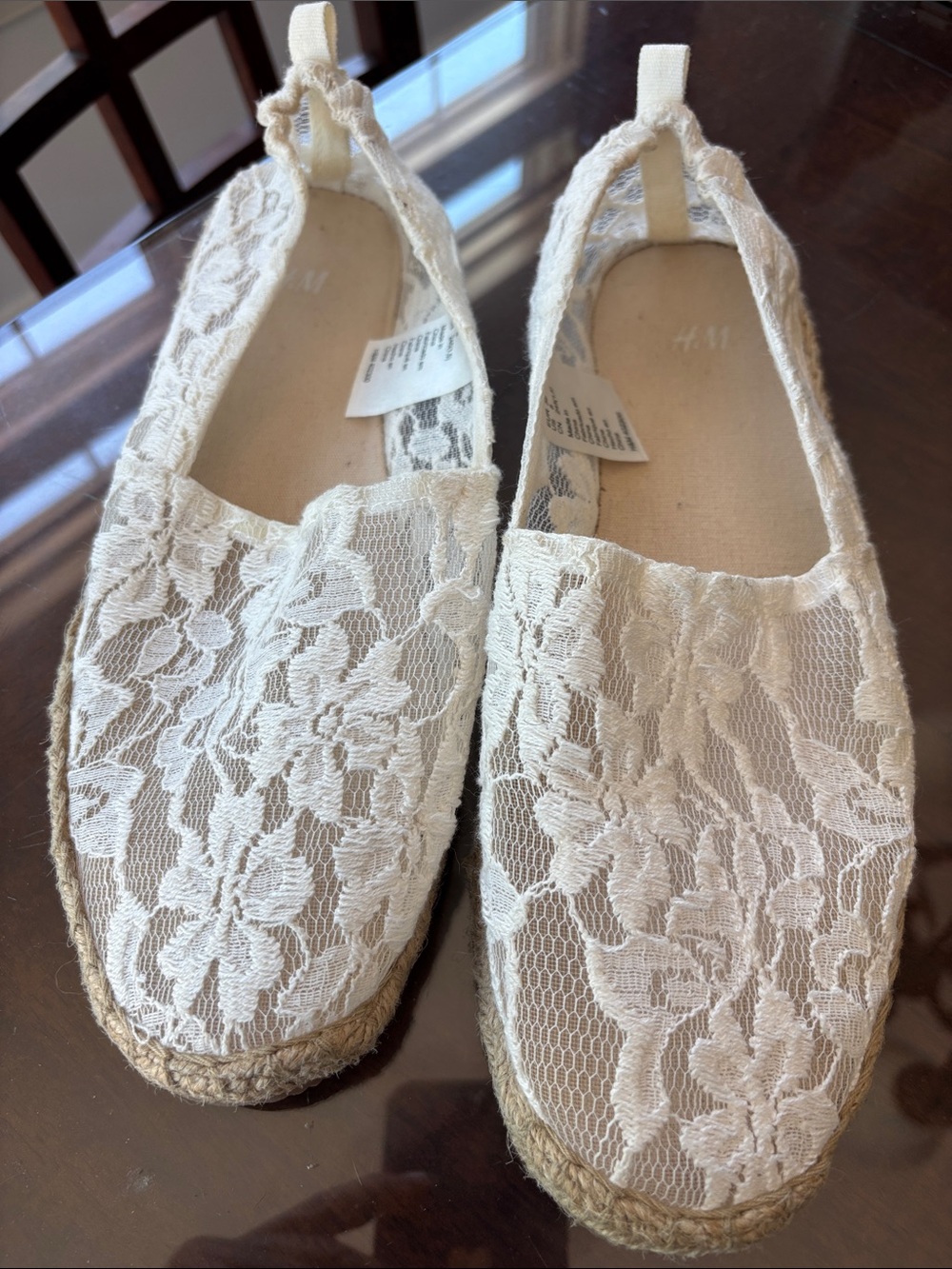 H&M Women's Cream Floral Lace Espadrille Slip-On